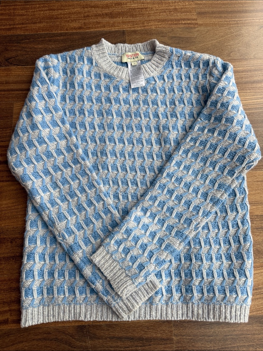 Paul & Joe Sister light blue and gray textured knit crewneck sweater